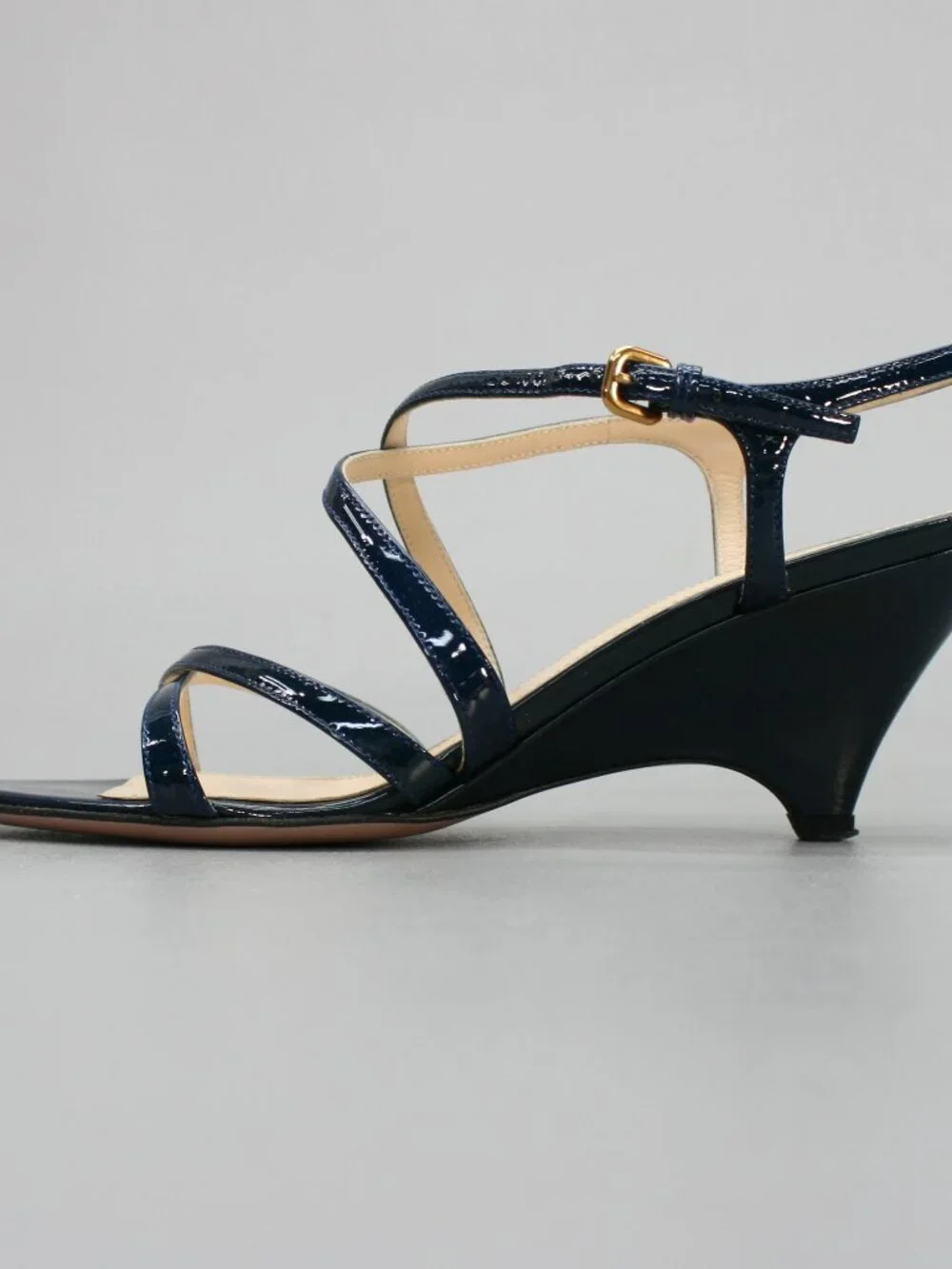 Prada 36 Ladies 6 Blue Patent Leather Slingback Heels Strappy Shoe Sandals Italy - Picture 3 of 12